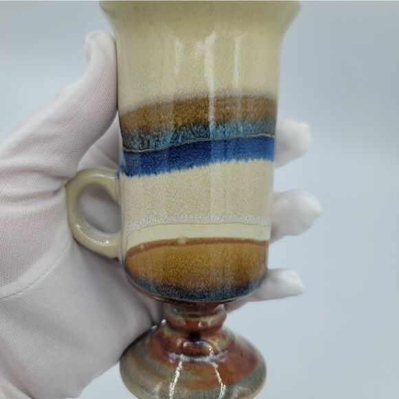 Vintage Otagiri Irish Coffee Mugs Pedestal Blue Beige Set of 2 1049 B - Picture 12 of 12